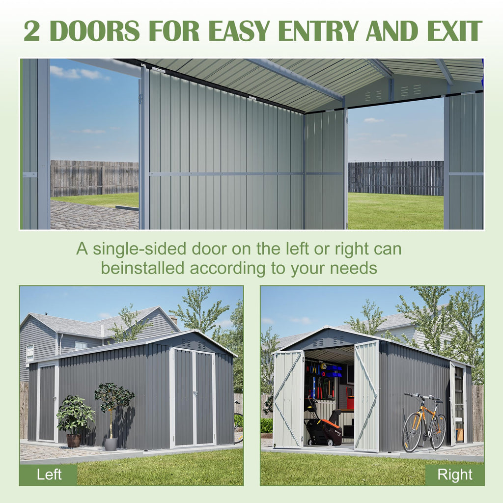 12x8 FT Galvanized Steel Storage Shed with Lockable Doors P61024