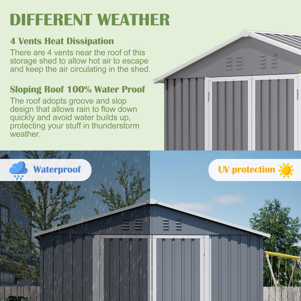 12x8 FT Galvanized Steel Storage Shed with Lockable Doors P61024