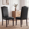 PU Dining Chair Set of 2 Upholstered with Copper Nails and Solid Wood Legs X5638