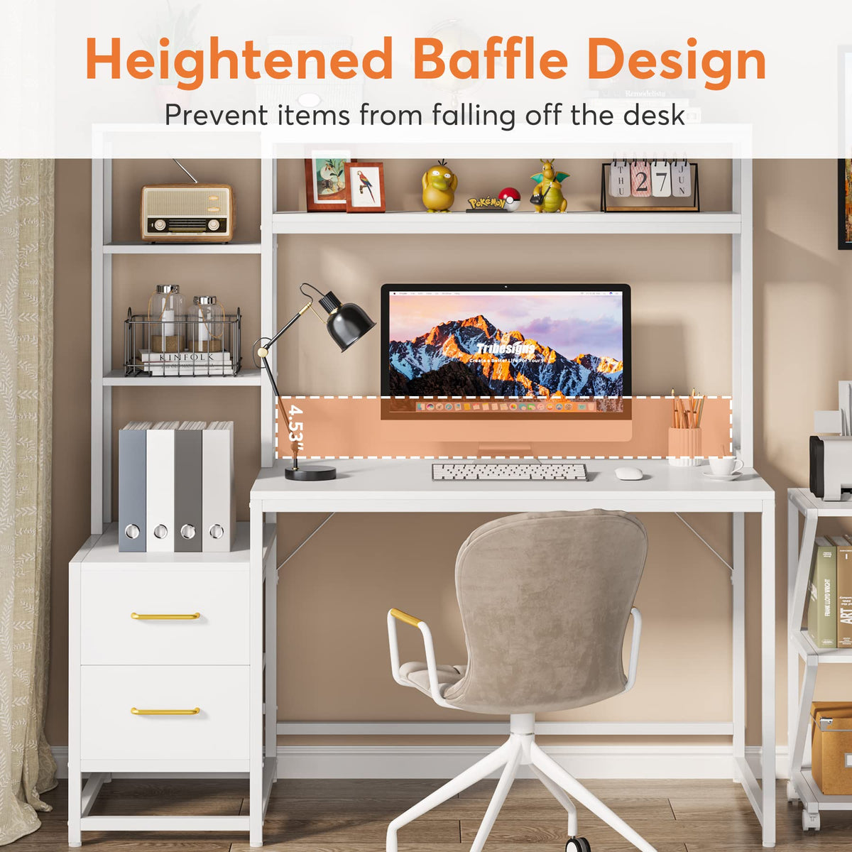 55 Inch Computer Desk with 2 Drawers and Storage Shelves J397478