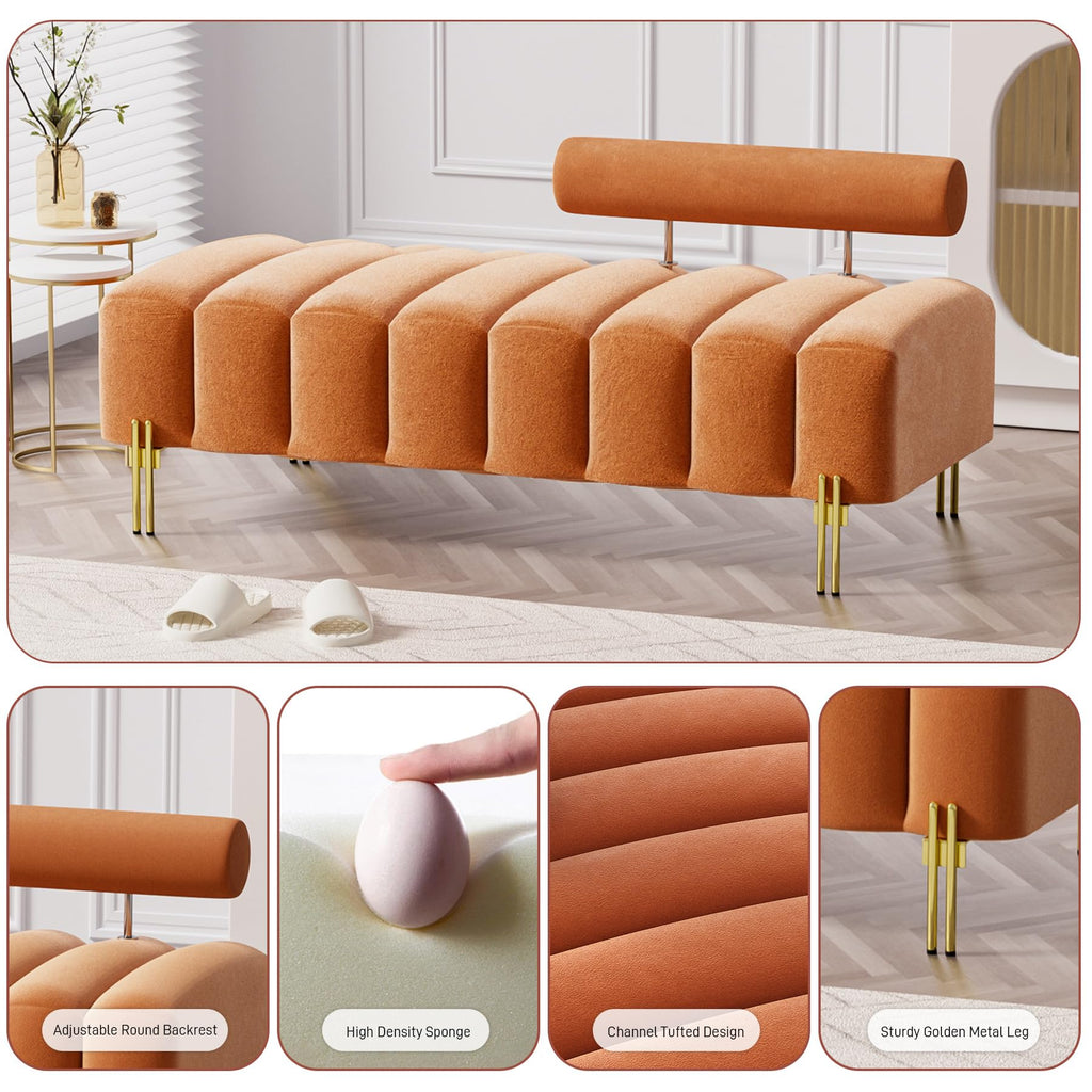 Orange Velvet Bench Ottoman J517