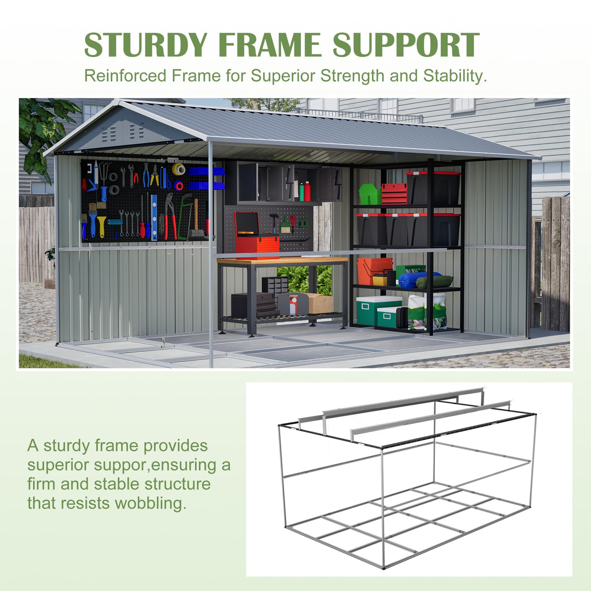 12x8 FT Galvanized Steel Storage Shed with Lockable Doors P61024