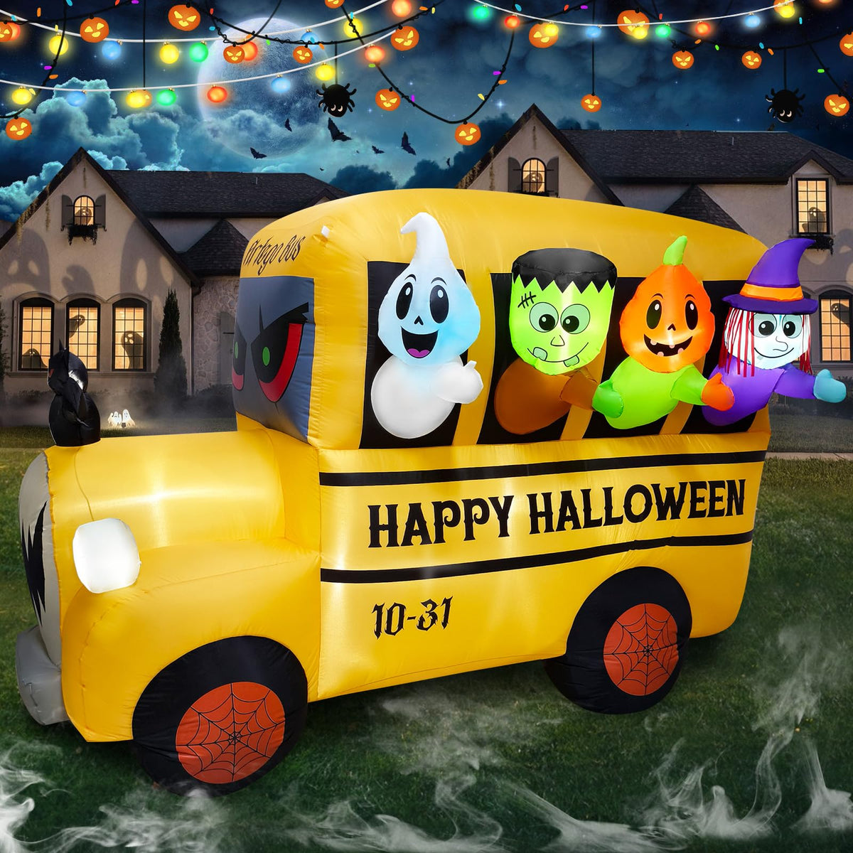 8.1FT Halloween Inflatable Ghost Frankenstein Pumpkin Monster Witch Bus Decoration V66559