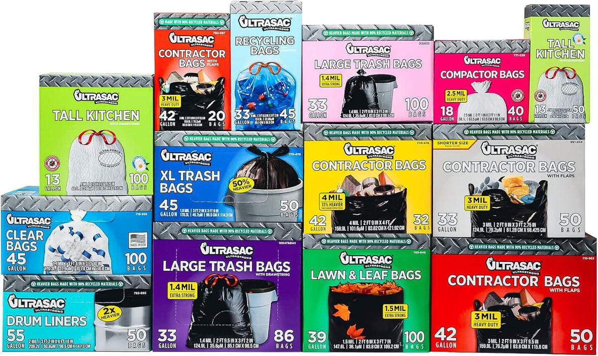 45 Gallon 50 Count 1.8 MIL Black Plastic Trash Bags L5168