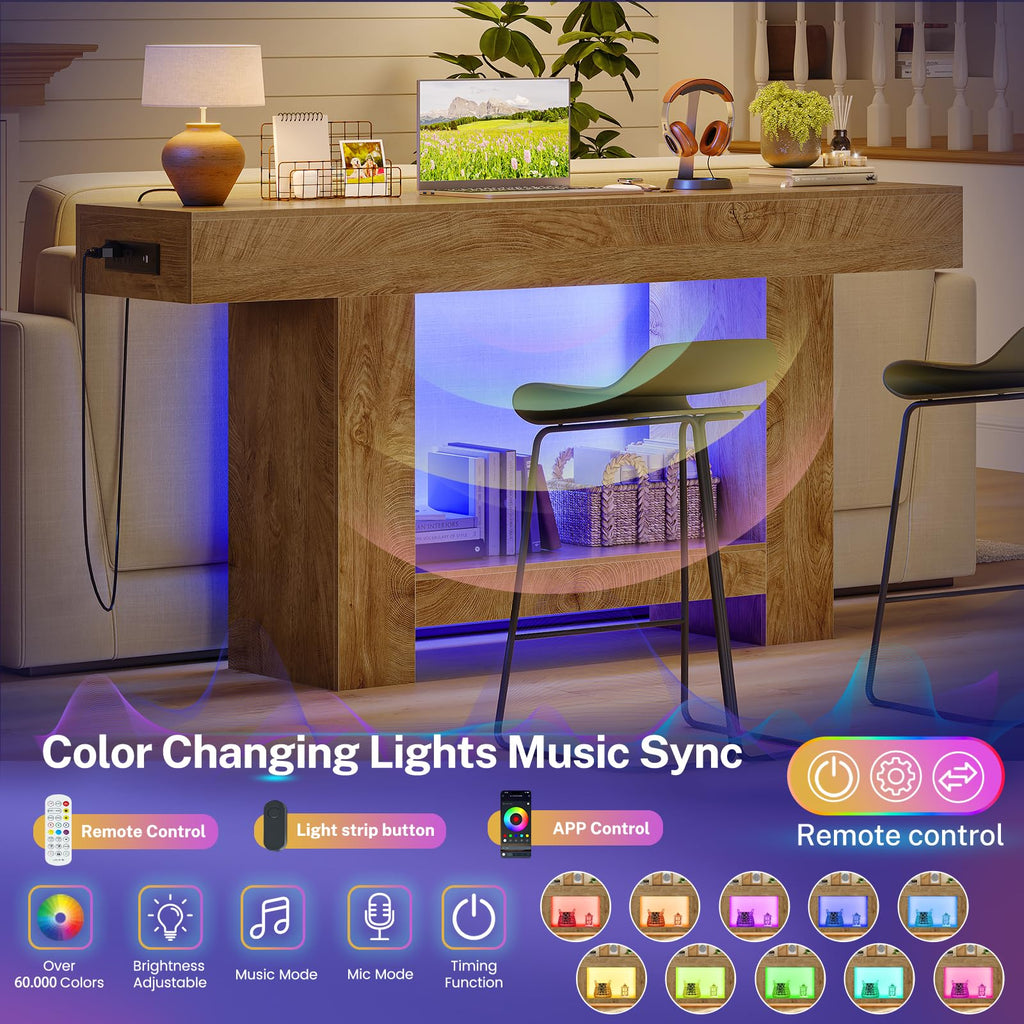 63" Entryway Table with Smart RGB Lights and Charging Station F3055