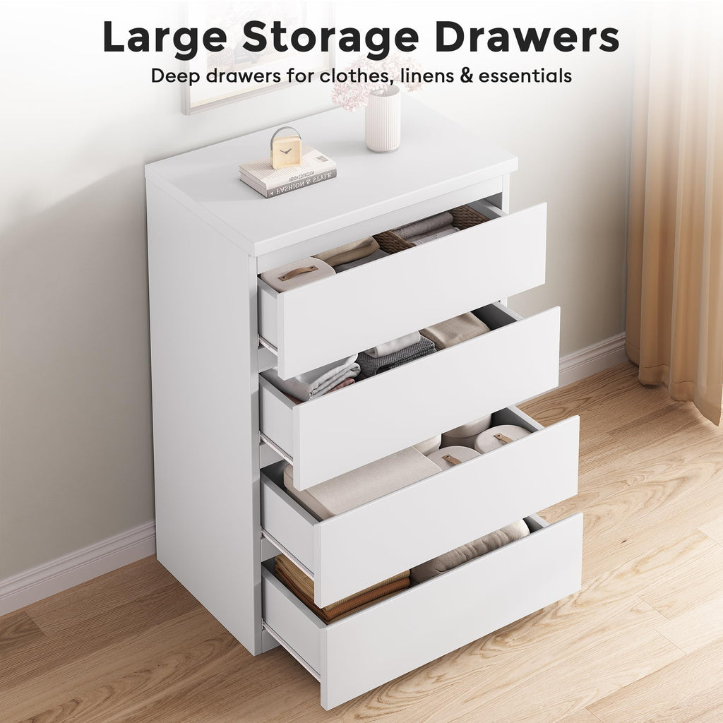 White 4 Drawer Wood Dresser W2968