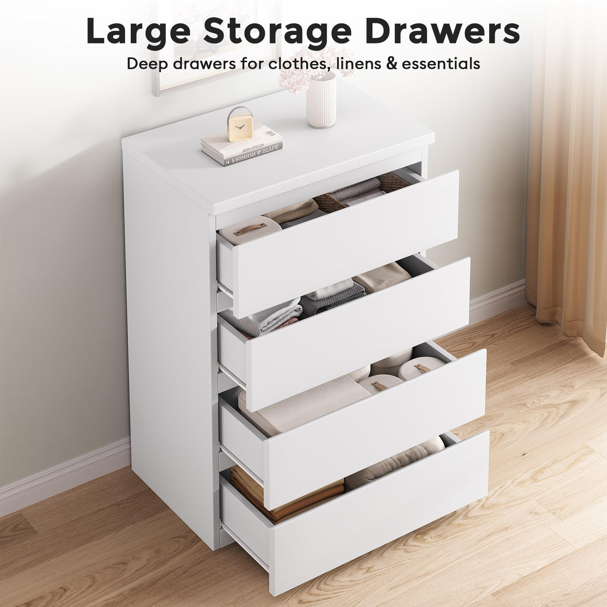 White 4 Drawer Wood Dresser W2968