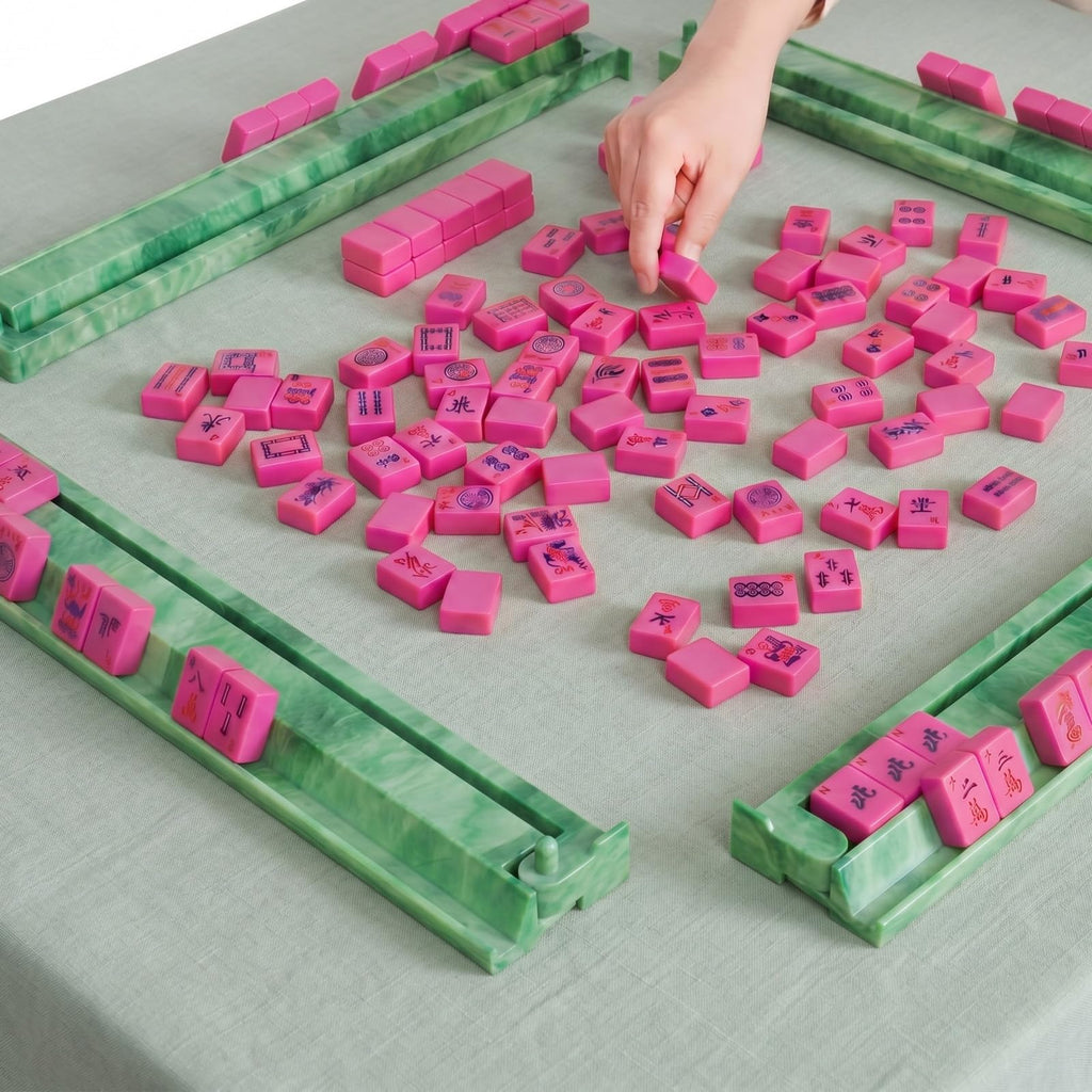 4 Pcs 18.7 Inch Acrylic Mahjong Tile Racks with Pushers V8597