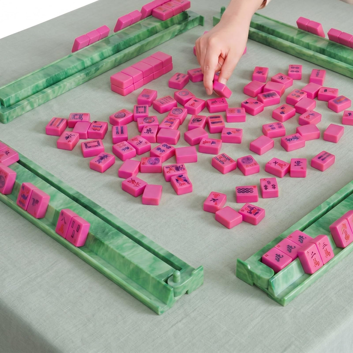 4 Pcs 18.7 Inch Acrylic Mahjong Tile Racks with Pushers V8597