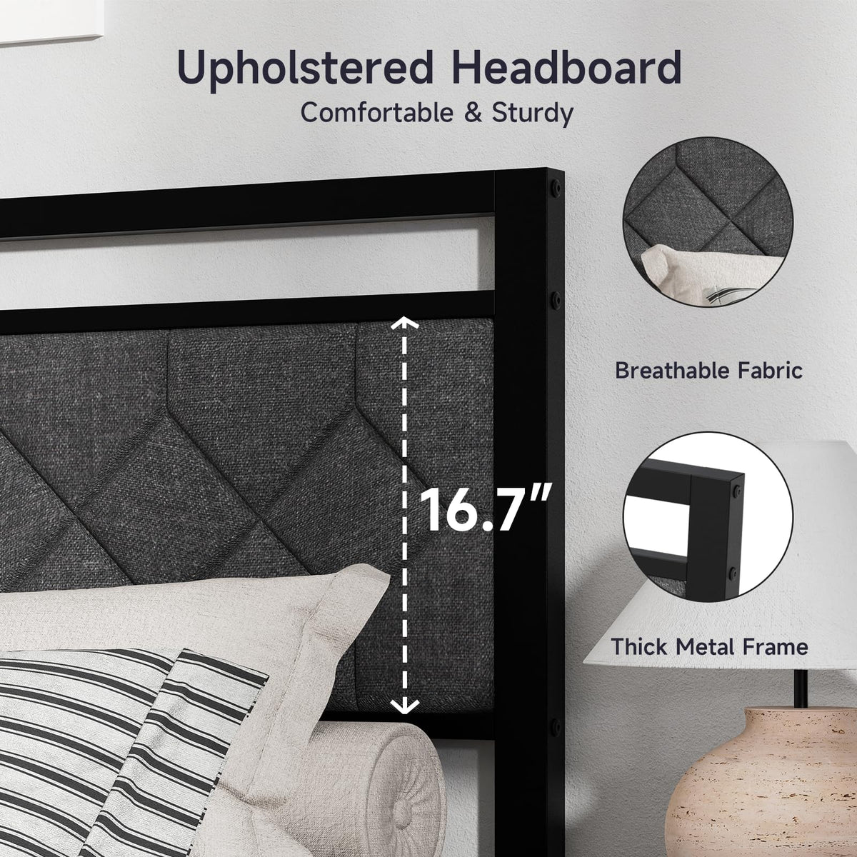 Full Size Upholstered Bed Frame Grey I14125