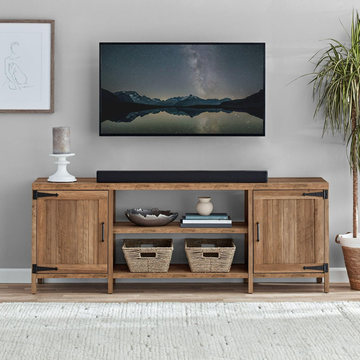Rustic 70 in TV Stand with 2 Storage Cabinets F4547