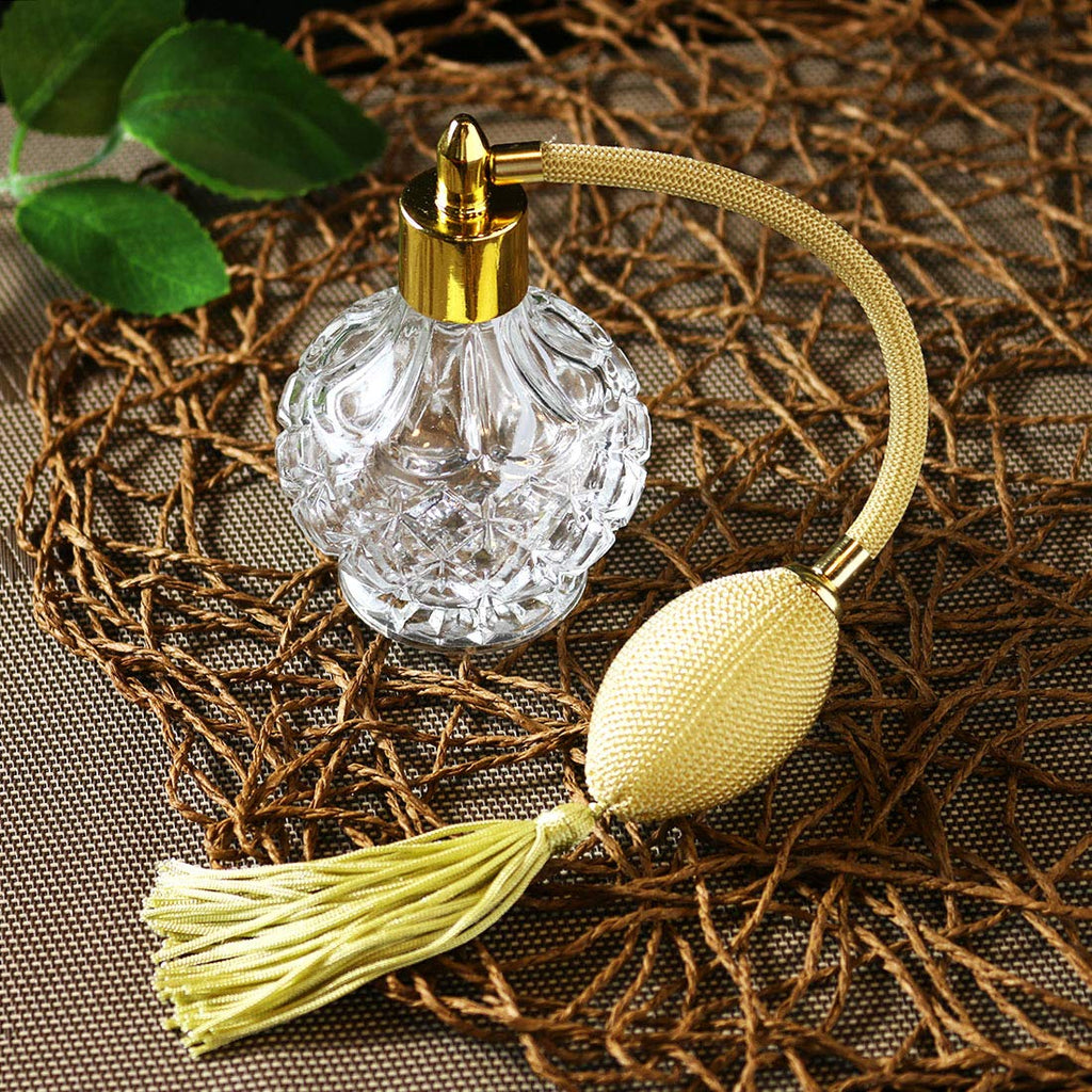 Clear Checked Carved Glass Refillable Perfume Bottle with Spray Atomizer, Pack of 2 C936753