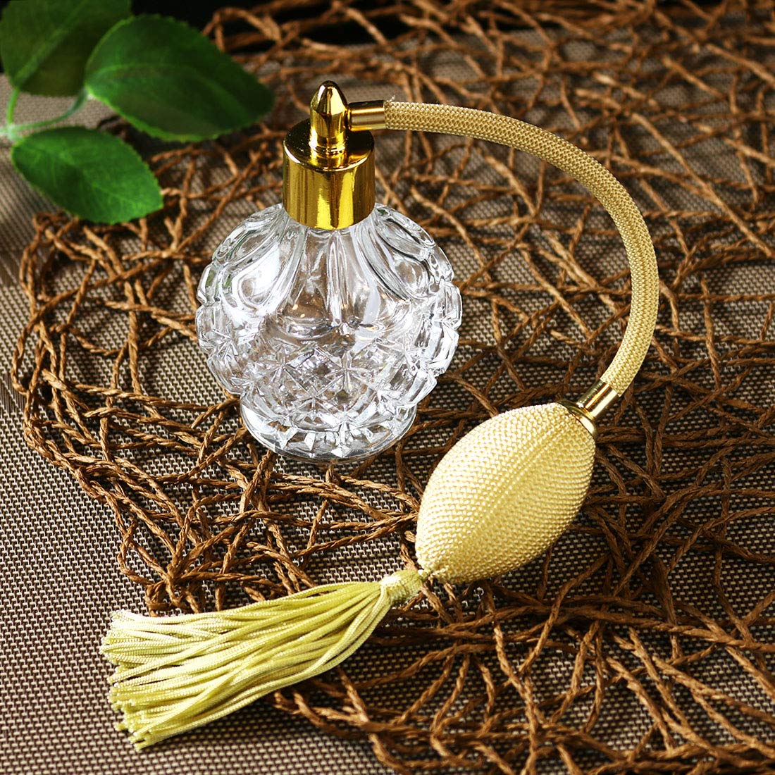 Clear Checked Carved Glass Refillable Perfume Bottle with Spray Atomizer, Pack of 2 C936753
