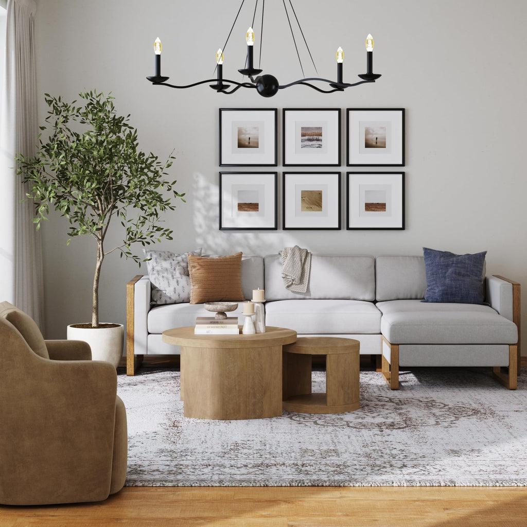 Light Brown 2-Piece Round Wood Nesting Coffee Table with Storage J591332