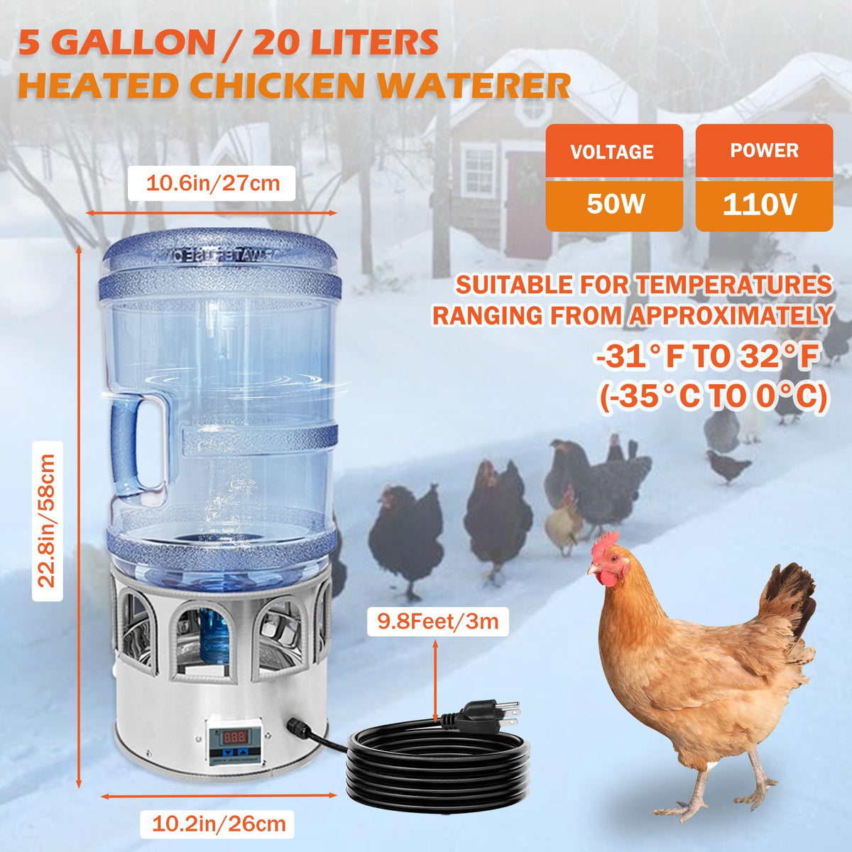 5 Gallon Heated Poultry Waterer I92122