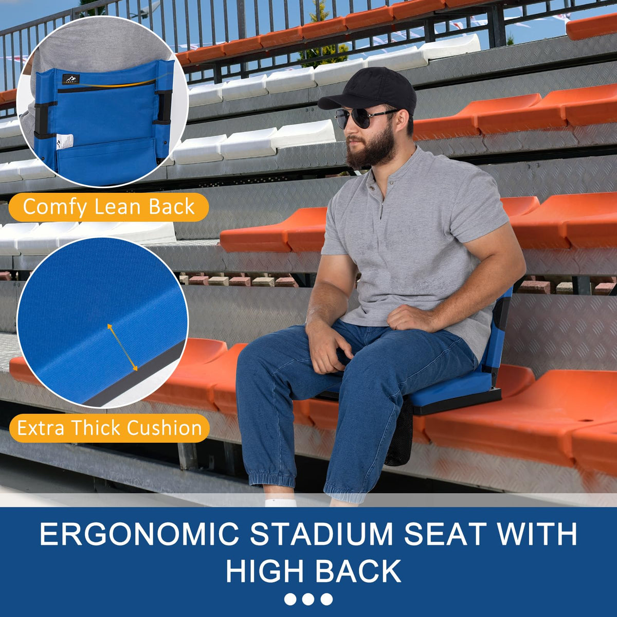 2 Pack Blue Stadium Seats for Bleachers with Back Support B513270