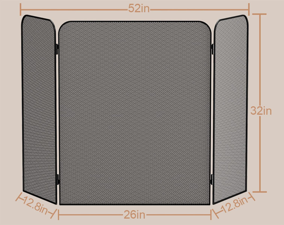 Iron 3-Panel Fireplace Screen Spark Guard C4125