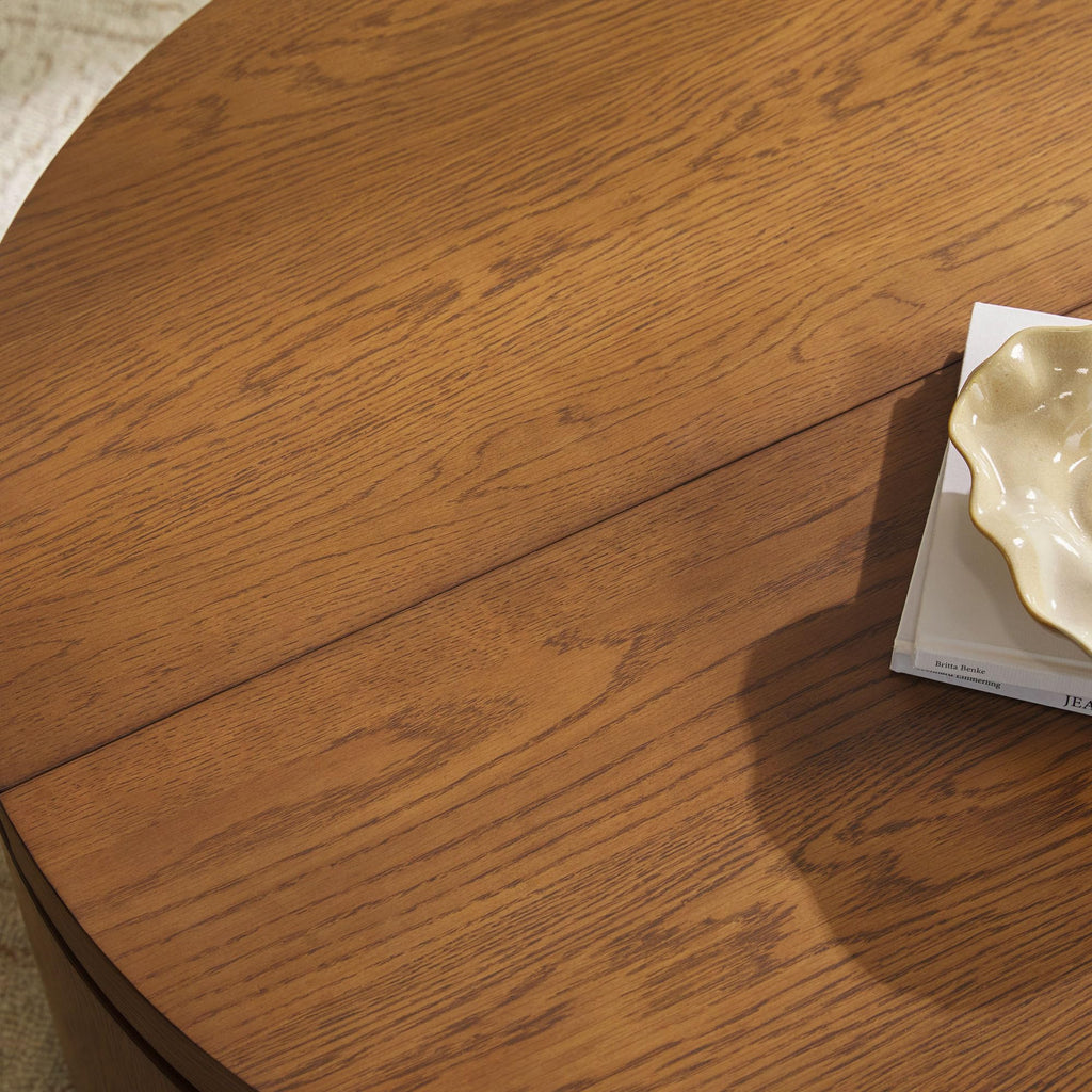 Solid Oak Wood Veneer Coffee Table with Storage, 36 Inch, Medium Brown Oak B3139