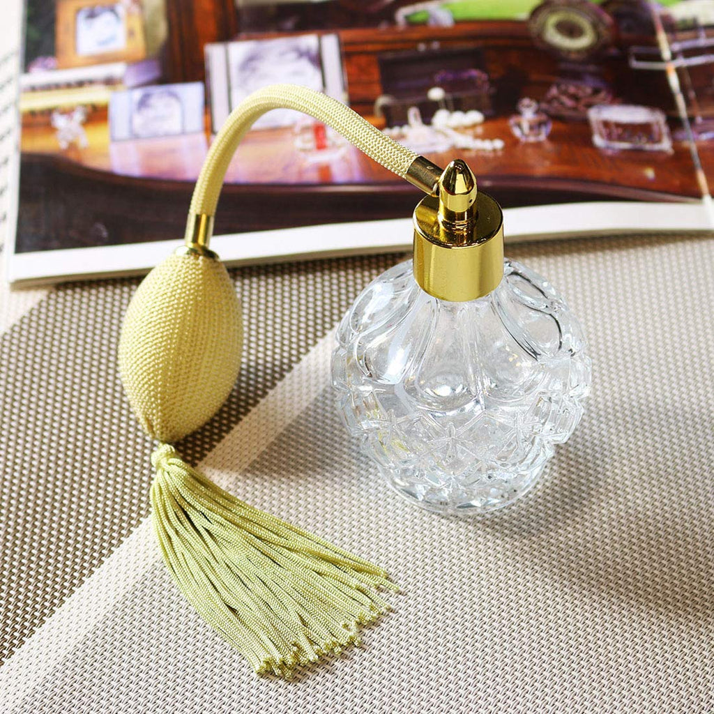 Clear Checked Carved Glass Refillable Perfume Bottle with Spray Atomizer, Pack of 2 C936753