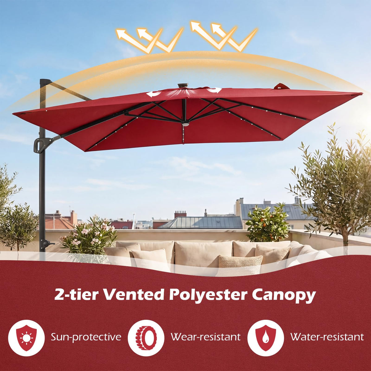 10ft Solar LED Patio Umbrella with Aluminum Pole E735