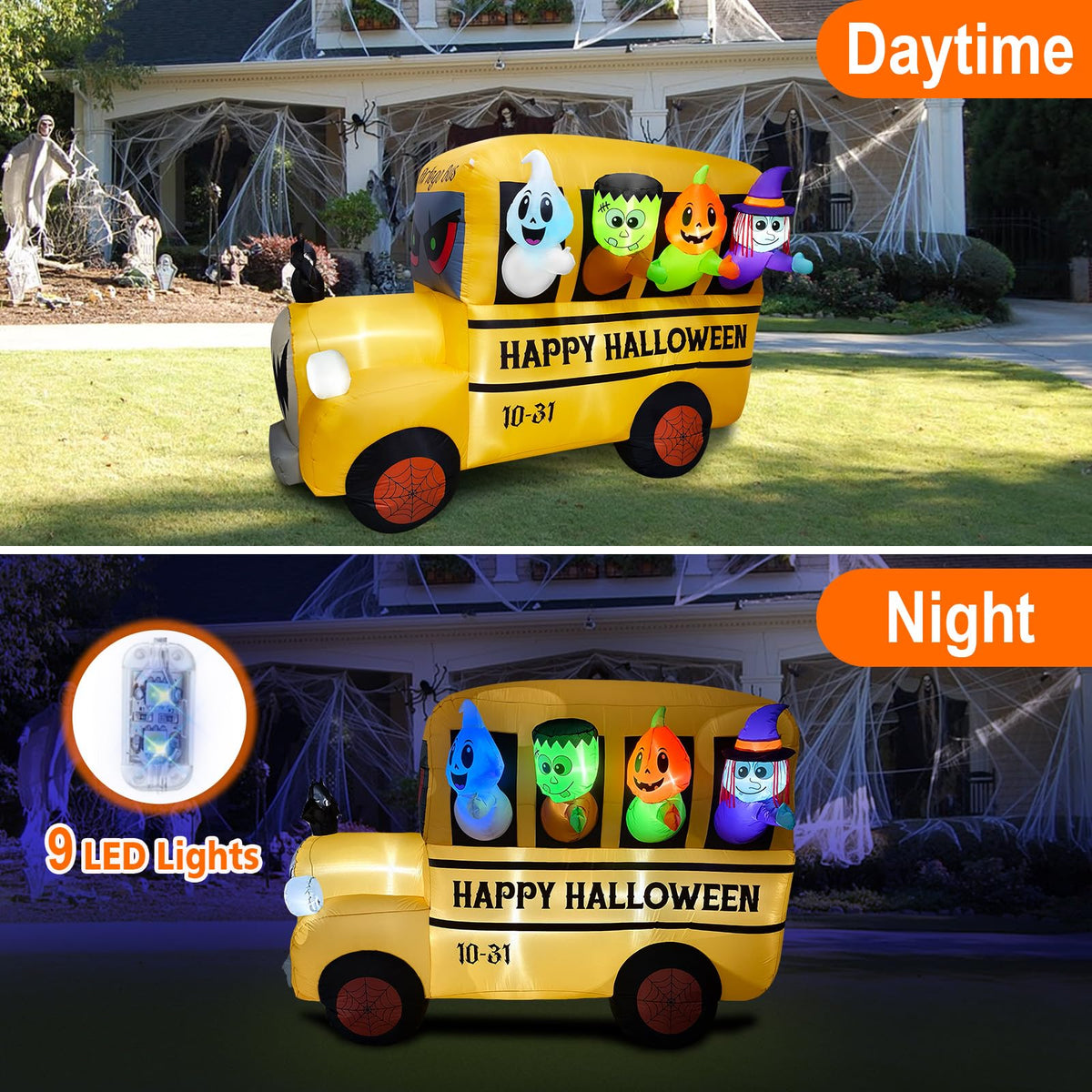 8.1FT Halloween Inflatable Ghost Frankenstein Pumpkin Monster Witch Bus Decoration V66559