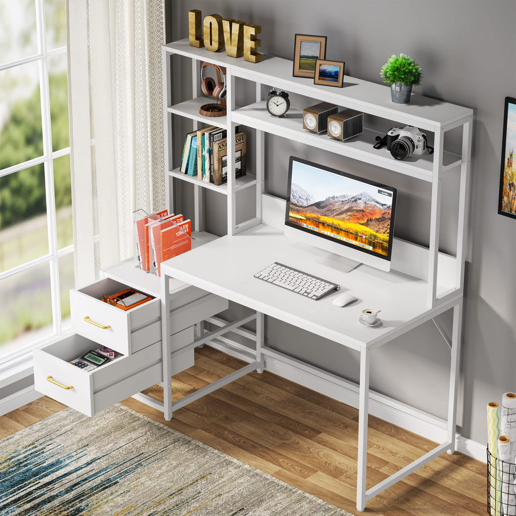 55 Inch Computer Desk with 2 Drawers and Storage Shelves J397478