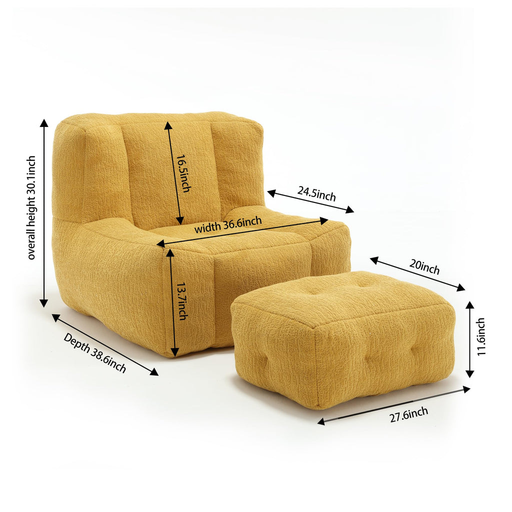 Velvet Fluffy Bean Bag Chair with Ottoman U13160