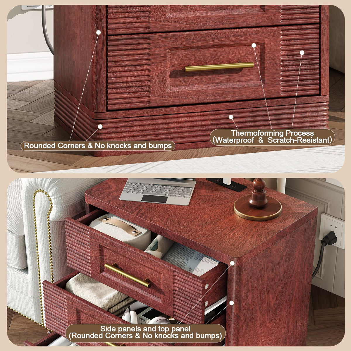 Walnut Nightstand with Charger Station M174