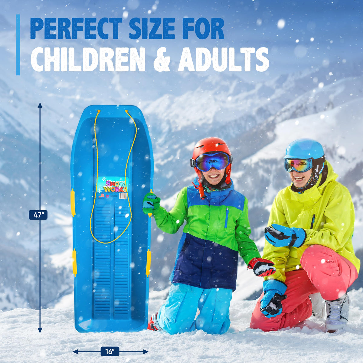 47.5" High-Density Plastic Toboggan Sled with Handles and Pull Rope S759586