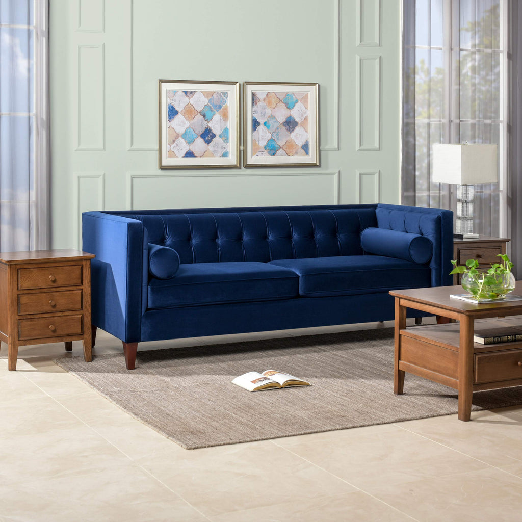 Navy Blue Velvet Tufted Sofa H735641