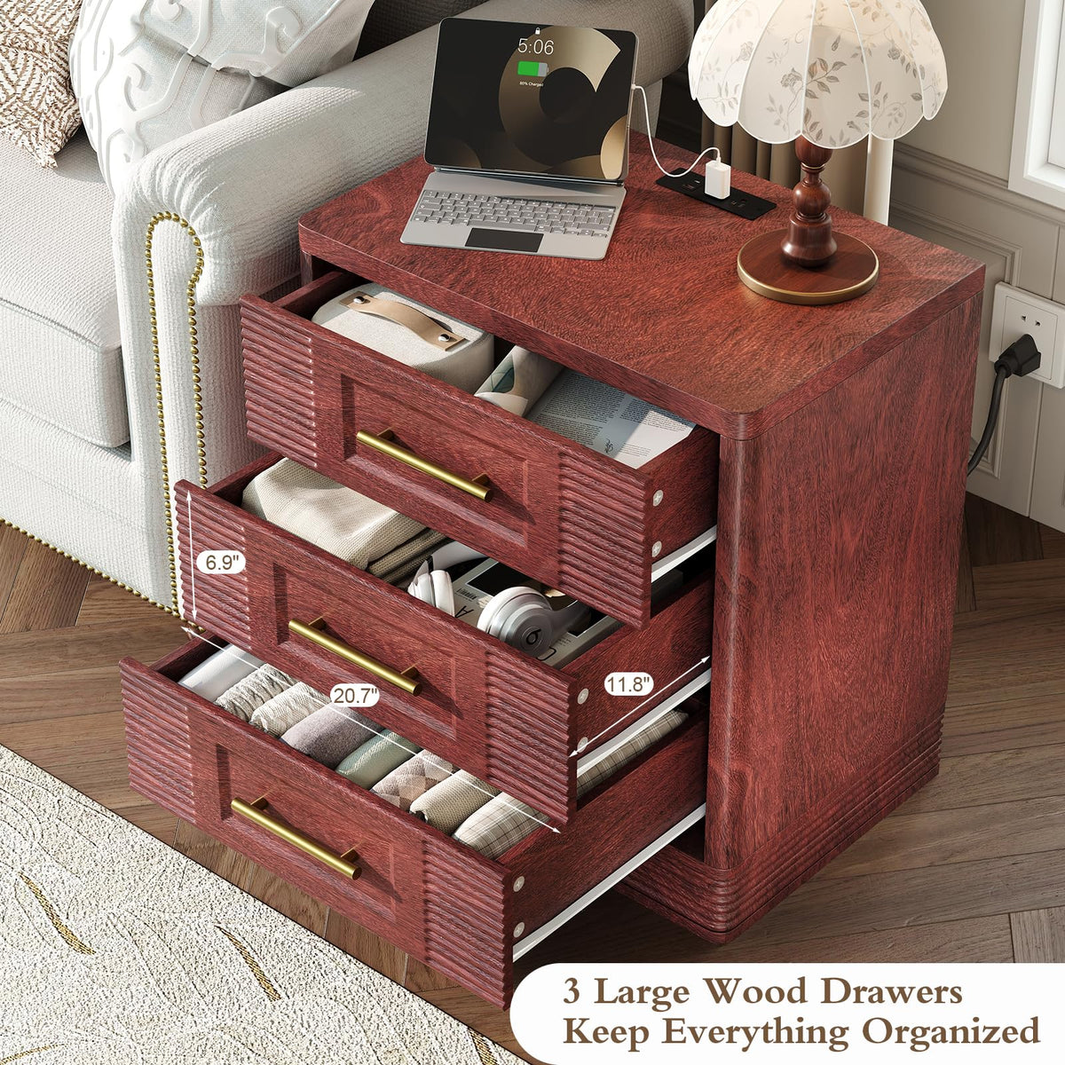 Walnut Nightstand with Charger Station M174
