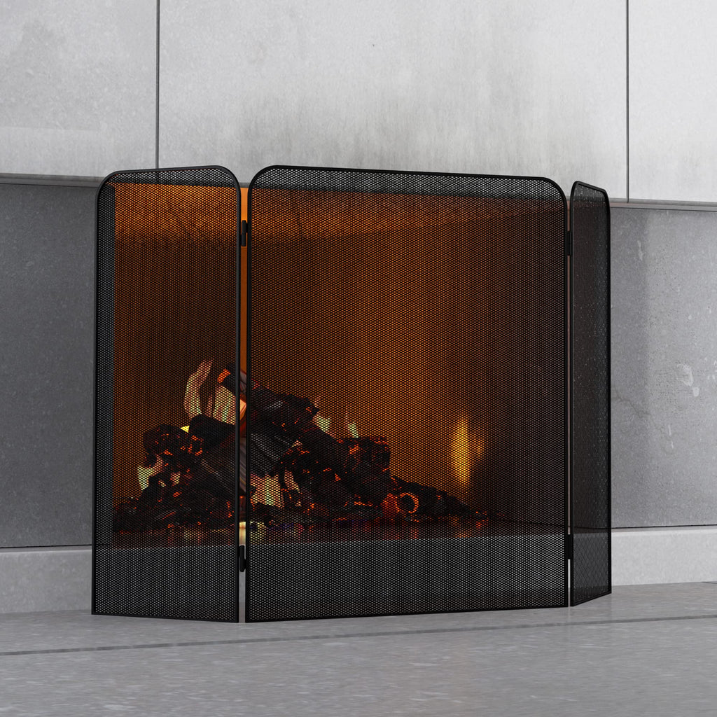 Iron 3-Panel Fireplace Screen Spark Guard C4125
