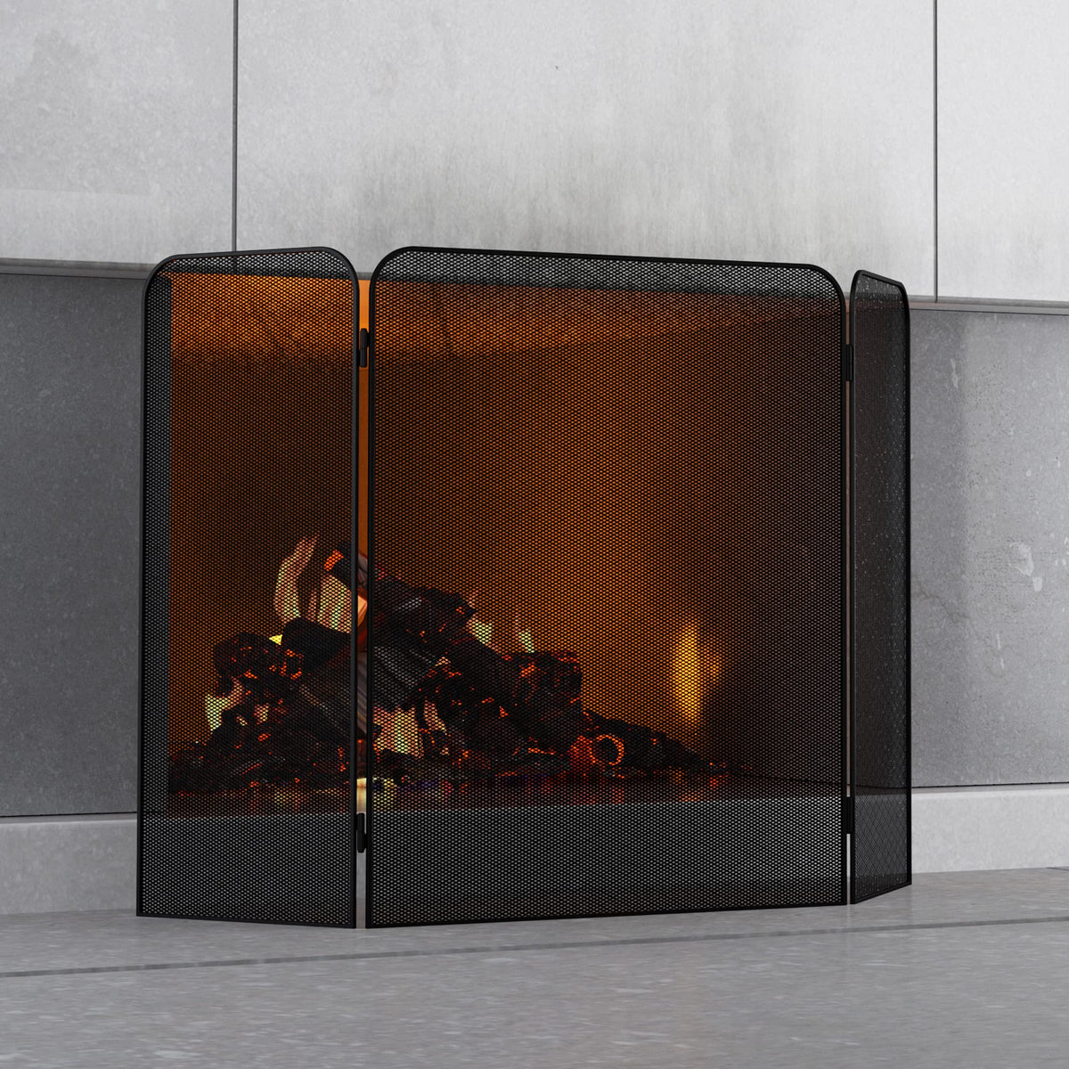 Iron 3-Panel Fireplace Screen Spark Guard C4125