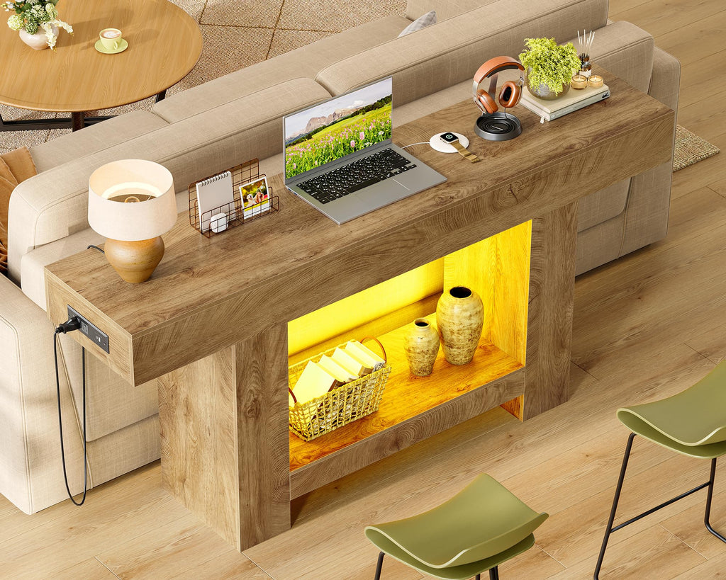 63" Entryway Table with Smart RGB Lights and Charging Station F3055