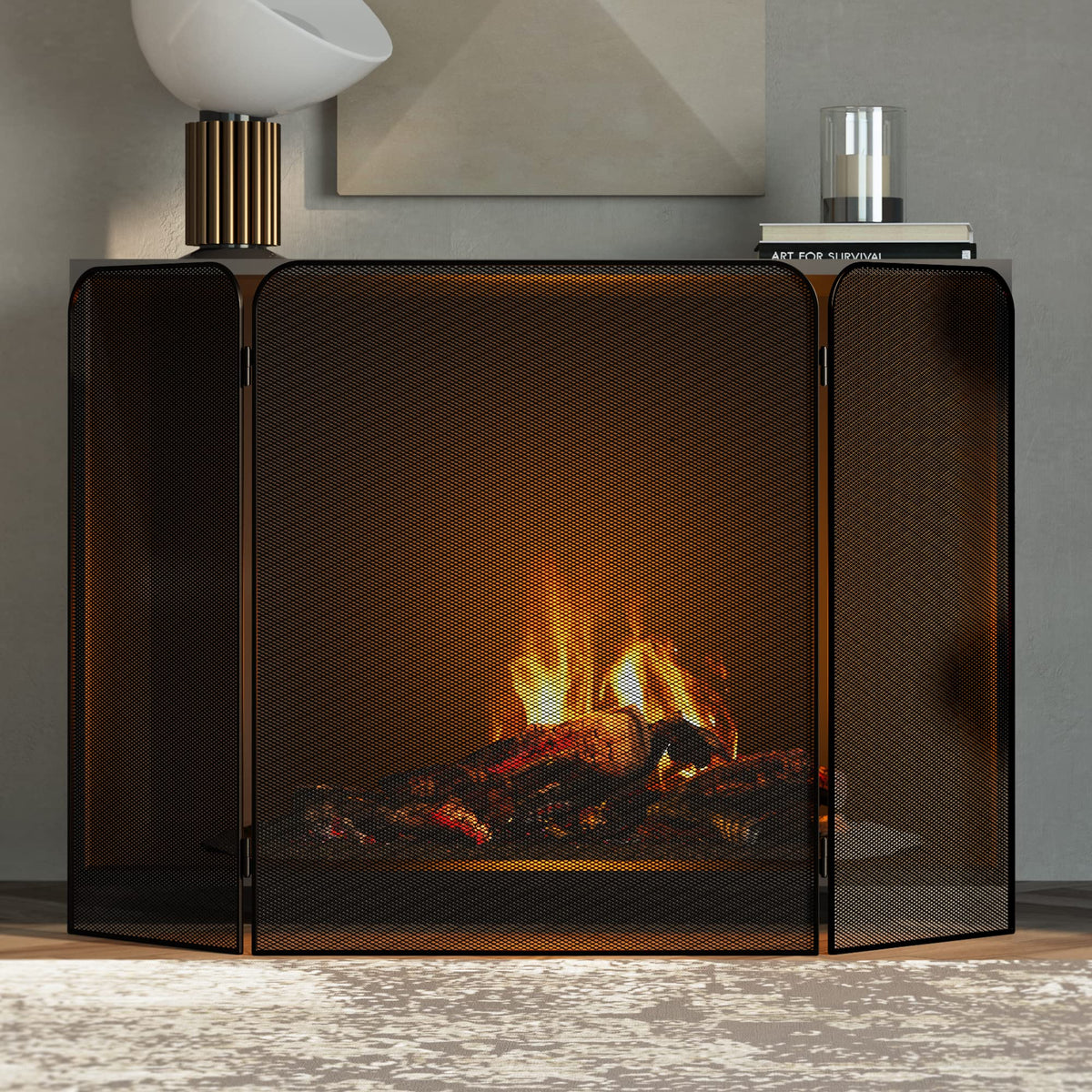 Iron 3-Panel Fireplace Screen Spark Guard C4125