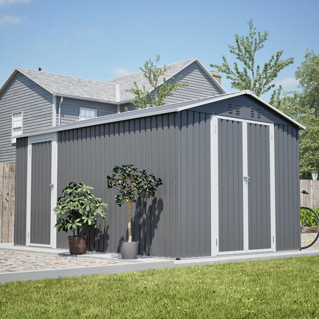 12x8 FT Galvanized Steel Storage Shed with Lockable Doors P61024