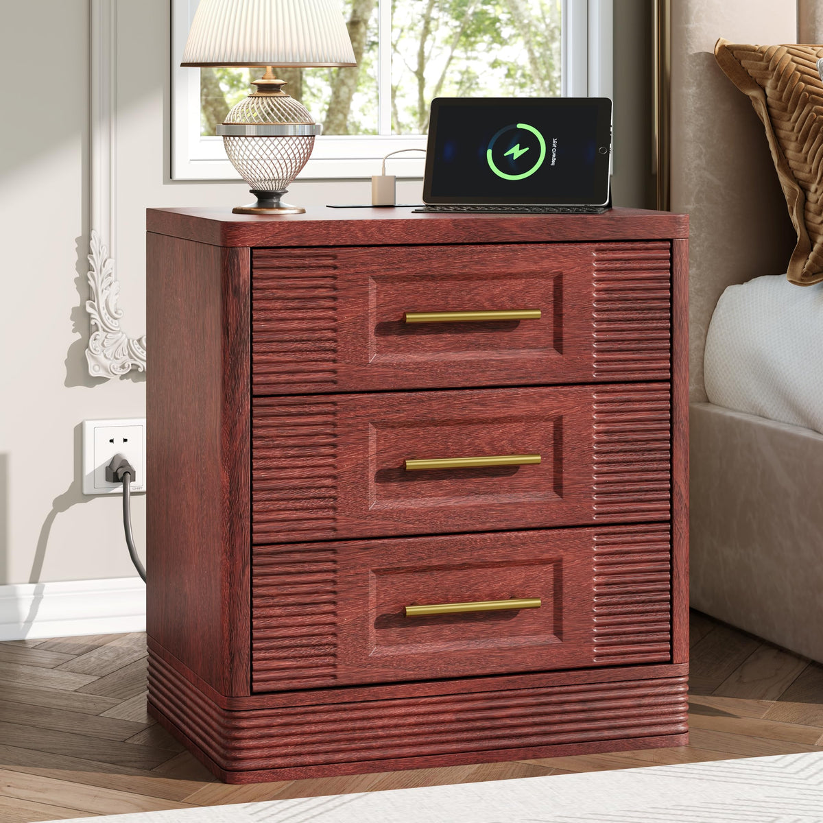Walnut Nightstand with Charger Station M174
