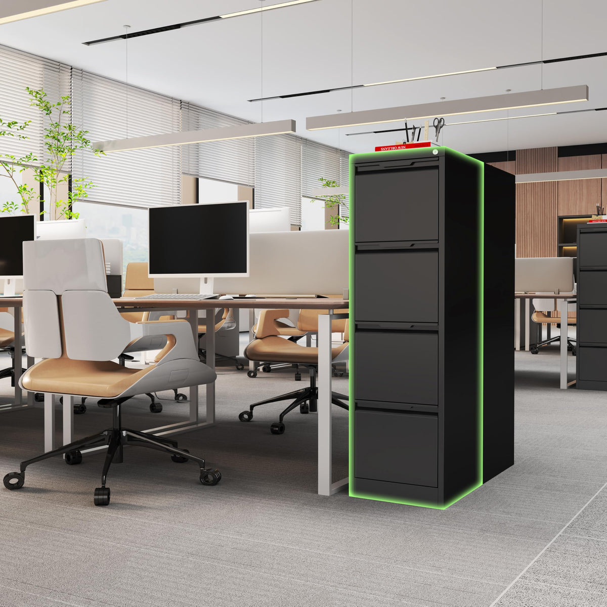 Black 4 Drawer Metal File Cabinet with Lock F5985
