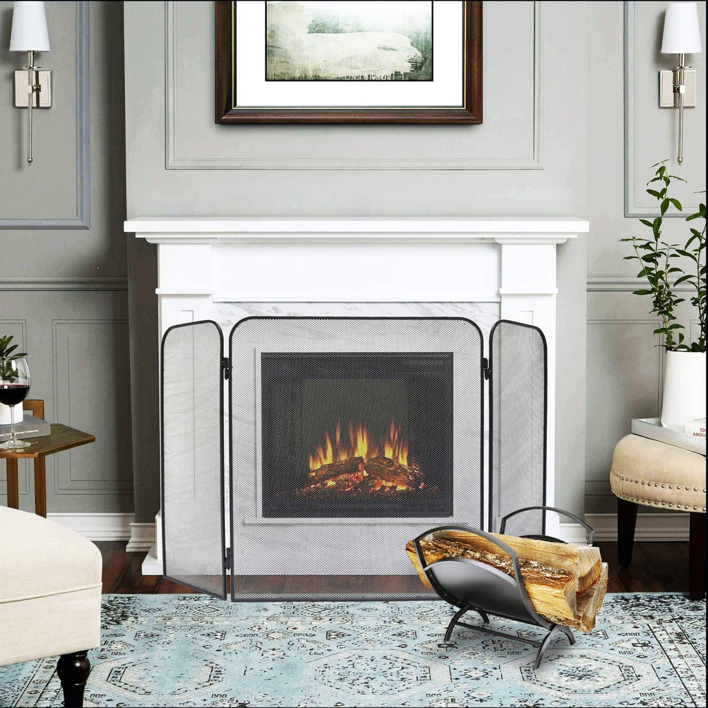 Iron 3-Panel Fireplace Screen Spark Guard C4125