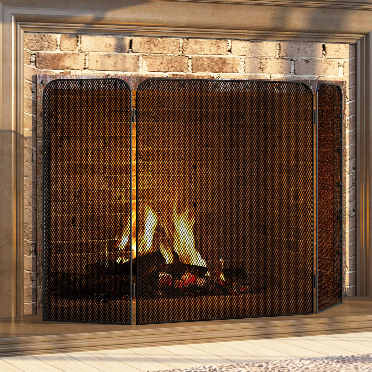 Iron 3-Panel Fireplace Screen Spark Guard C4125