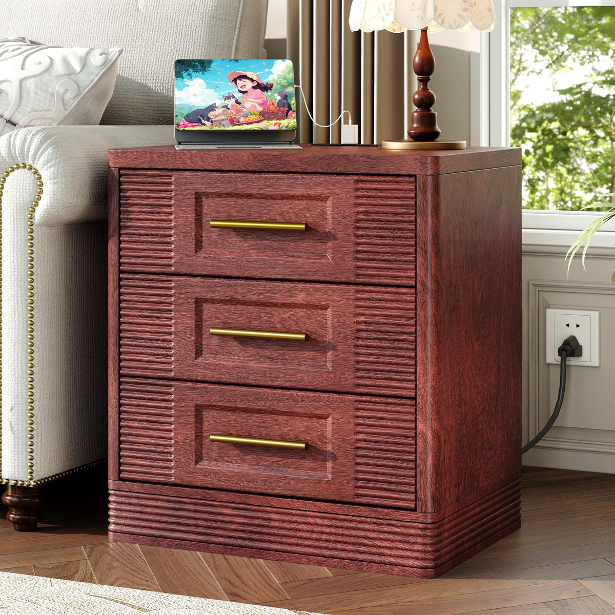 Walnut Nightstand with Charger Station M174